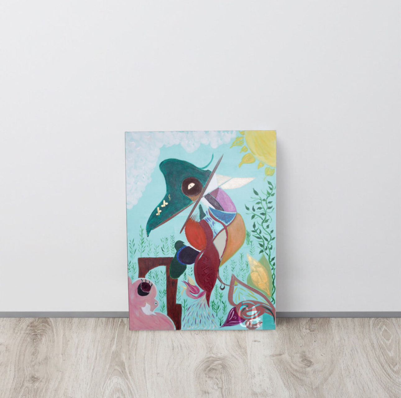 Bird in Nesting original spiritual art painting - intuitive abstract work