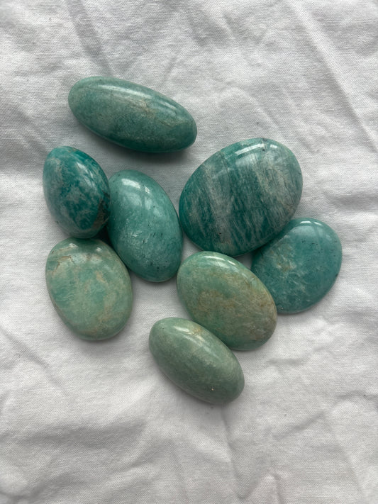 Polished Amazonite stones for soothing harmony, emotional balance, and heart communication
